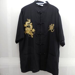 VTG Eastern Collection Black Dragon Embroidered Toggle Button-Up Mens Shirt 3XL